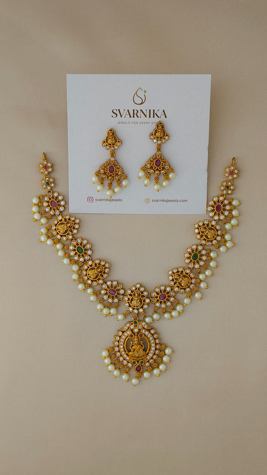 Svarnika Jewels Gold Plated Laxmi Necklace Set