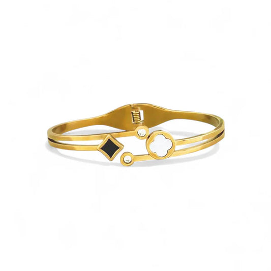 Svarnika Jewels Gold Plated Stainless Steel Clover Themed Anti Tarnish Bangle Style Bracelet
