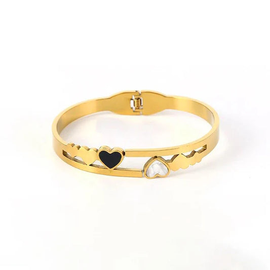 Svarnika Jewels Gold Plated Stainless Steel Heart Themed Anti Tarnish Bangle Style Bracelet