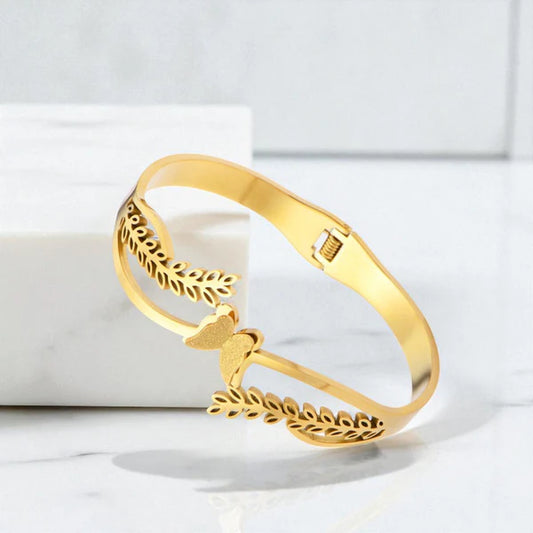 Svarnika Jewels Gold Plated Stainless Steel Butterfly Themed Anti Tarnish Bangle Style Bracelet