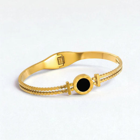 Svarnika Jewels Gold Plated Stainless Steel Roman Numerals Anti Tarnish Geometric Bracelet