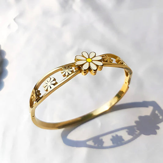 Svarnika Jewels Gold Plated Stainless Steel Floral Themed Anti Tarnish Bangle Style Bracelet