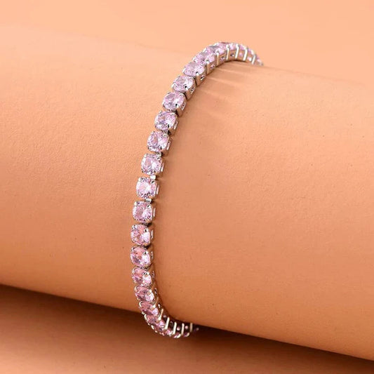 Svarnika Jewels Silver Plated Round Cut Cubic Zirconia Pink Matrix Anti Tarnish Tennis Bracelet