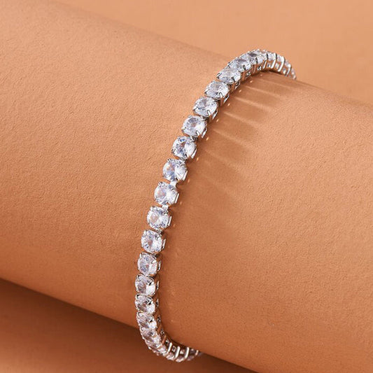 Svarnika Jewels Silver Plated Round Cut Cubic Zirconia White Matrix Anti Tarnish Tennis Bracelet