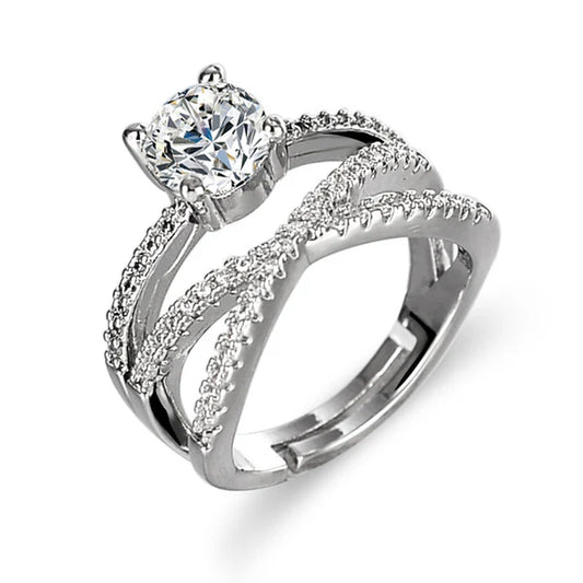 Svarnika Jewels Anti-Tarnish Silver Cross Solitaire Diamond Adjustable Ring