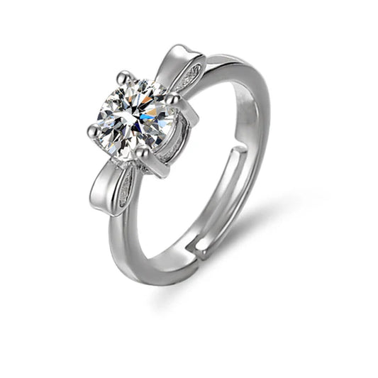 Svarnika Jewels Silver Plated Crystal Studded Bow Tie Anti Tarnish Solitaire Adjustable Ring